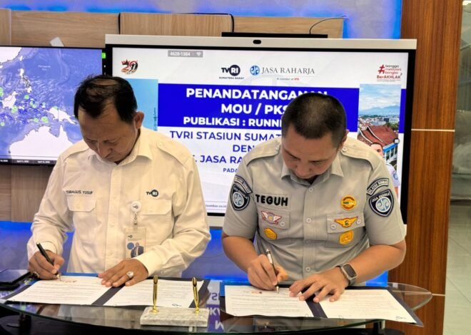 Jasa Raharja Sumbar dan TVRI Sumatera Barat Teken PKS dan Komitmen Bersama Tingkatkan Kepatuhan Pajak Kendaraan dan Keselamatan Lalu Lintas