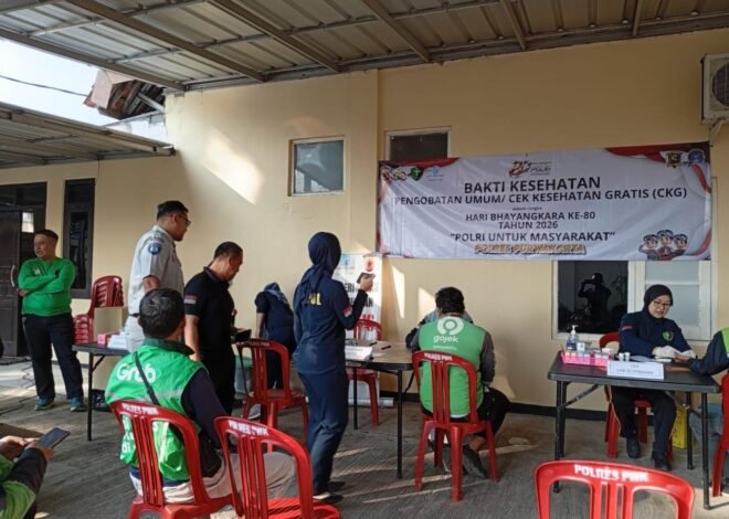 Sambut HUT Bhayangkara ke-80, Jasa Raharja dan Dokkes Polres Purwakarta Gelar Pengobatan Gratis Bagi Ratusan Pengemudi Ojek Online