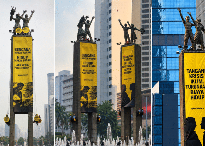 Krisis Iklim Dinilai Bebani Pekerja, Greenpeace Gelar Aksi di Bundaran HI